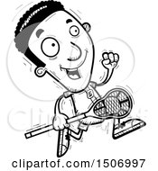 Clipart Of A Black And White Running Black Male Lacrosse Player Royalty Free Vector Illustration