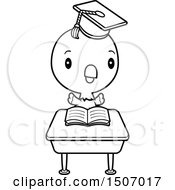 Poster, Art Print Of Black And White Graduate Student Parrot Reading At A School Desk