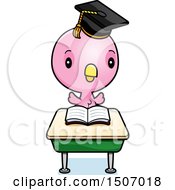 Poster, Art Print Of Graduate Student Pink Bird Reading At A School Desk