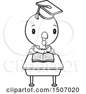 Clipart Of A Black And White Graduate Student Turkey Reading At A School Desk Royalty Free Vector Illustration by Cory Thoman