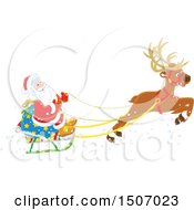 Poster, Art Print Of Single Reindeer Flying Santa Claus In A Sleigh