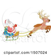Poster, Art Print Of Single Reindeer Flying Santa In A Sleigh