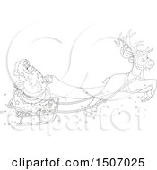 Poster, Art Print Of Black And White Single Reindeer Flying Santa In A Sleigh