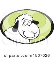 Clipart Of A Sheep Mascot In A Green And Black Oval Royalty Free Vector Illustration by Johnny Sajem