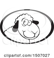 Clipart Of A Black And White Sheep Mascot In A Green And Black Oval Royalty Free Vector Illustration