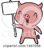 Poster, Art Print Of Happy Cartoon Pig With Sign Post