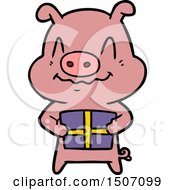 Nervous Animal Clipart Cartoon Pig With Present