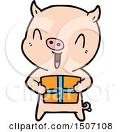 Happy Animal Clipart Cartoon Pig With Xmas Present