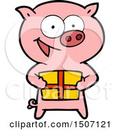 Poster, Art Print Of Cheerful Pig With Christmas Gift