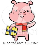Poster, Art Print Of Cartoon Angry Pig With Christmas Present