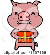 Poster, Art Print Of Angry Cartoon Pig With Christmas Gift