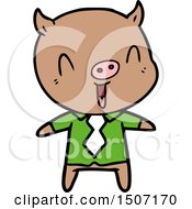 Poster, Art Print Of Happy Cartoon Pig Wearing Shirt And Tie