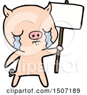 Poster, Art Print Of Cartoon Crying Pig With Sign Post
