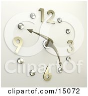 Chrome Or Silver Office Wall Clock With The Hands Pointing At 10 Minutes To 5pm Clipart Graphic