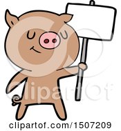 Poster, Art Print Of Happy Cartoon Pig With Placard