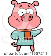 Happy Animal Clipart Cartoon Pig Wearing Warm Clothes