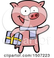 Cheerful Pig With Christmas Gift