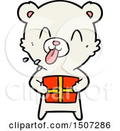 Poster, Art Print Of Rude Cartoon Polar Bear Sticking Out Tongue With Present