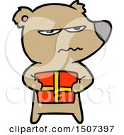 Angry Bear Cartoon Holding Present