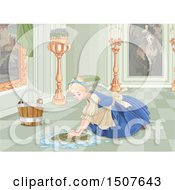 Clipart Of A Sad Cinderella As A Maid Scrubbing A Floor In Her Home Royalty Free Vector Illustration