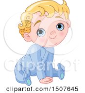 Clipart Of A Blond Haired Blue Eyed Caucasian Baby Boy Sitting Royalty Free Vector Illustration