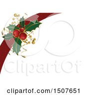 Poster, Art Print Of Christmas Background With A Red Ribbon And Sprig Of Holly