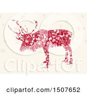 Poster, Art Print Of Silhouetted Christmas Reindeer Made Of Red And White Icons On Beige With Snowflakes