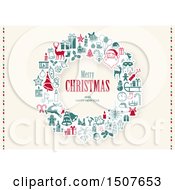 Clipart Of A Merry Christmas And Happy New Year Greeting In An Icon Wreath Royalty Free Vector Illustration