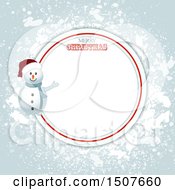 Clipart Of A Snowman Presenting A Merry Christmas Frame Over Snow Royalty Free Vector Illustration by elaineitalia