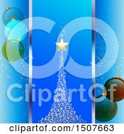 Poster, Art Print Of Blue Christmas Background With A Magical Tree And Bauble Ornaments