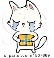 Crying Cartoon Cat Holding Christmas Present