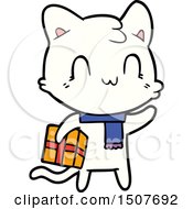 Cartoon Happy Cat Wearing Scarf
