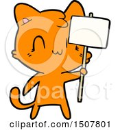 Poster, Art Print Of Cartoon Happy Cat With Blank Sign