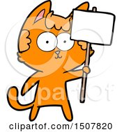 Happy Cartoon Cat With Sign