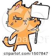 Tough Cartoon Cat With Protest Sign
