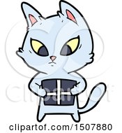 Poster, Art Print Of Confused Cartoon Cat With Gift