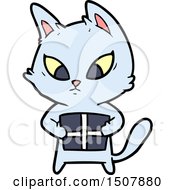 Confused Cartoon Cat With Gift