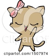 Cartoon Cat With Bow On Head Waving