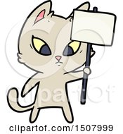 Poster, Art Print Of Confused Cartoon Cat With Protest Sign