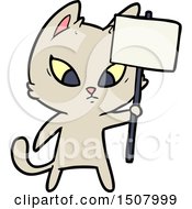 Confused Cartoon Cat With Protest Sign