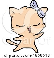 Poster, Art Print Of Cartoon Dancing Cat With Bow On Head