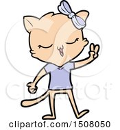 Cartoon Cat With Bow On Head Giving Peace Sign