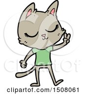 Calm Cartoon Cat Giving Peace Sign