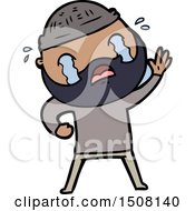 Cartoon Bearded Man Waving And Crying