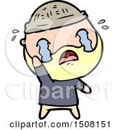 Cartoon Bearded Man Crying Waving Goodbye