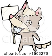 Cartoon Hungry Wolf With Sign Post
