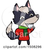 Cartoon Hungry Wolf In Winter Clothes