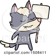 Poster, Art Print Of Friendly Cartoon Wolf With Blank Sign