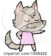 Friendly Cartoon Wolf Girl Pointing