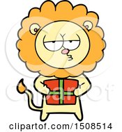 Poster, Art Print Of Cartoon Bored Lion With Present